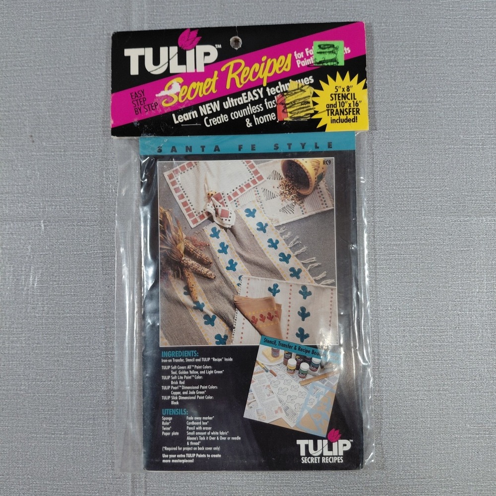 Vtg 1992 Tulip 5" x 8" Stencil 10" x 16"  Transfer Recipe Booklet Santa Fe Style